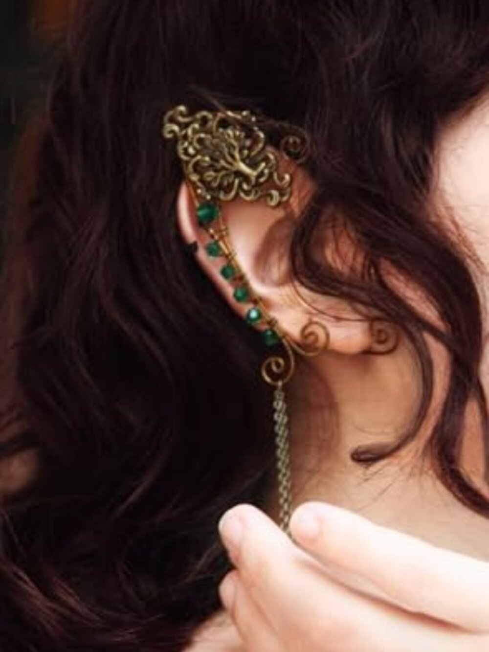 Fairy Elf Ear Cuffs - Handmade Bronze Antique Vintage Cuffs Drop Dangling Ear